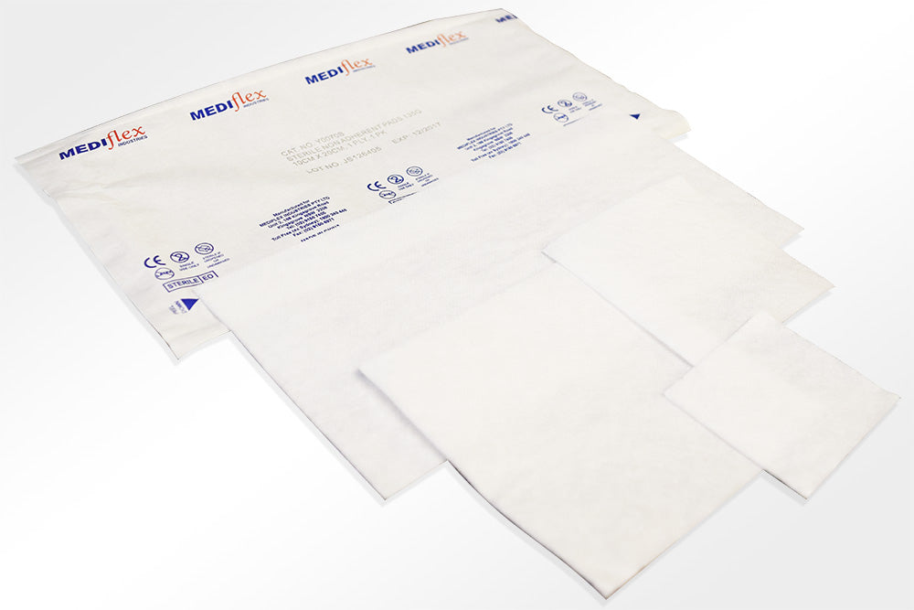 Mediflex sterile non-adherent pads in various sizes for wound care and dressing